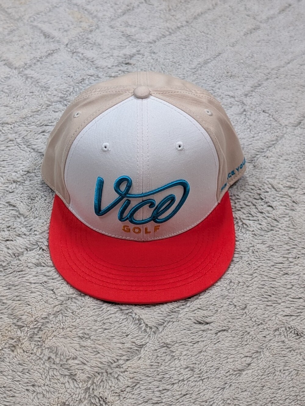 Vice Golf Hat Mens OS White Red Teal Crew Cap Snapback Script Logo Cotton